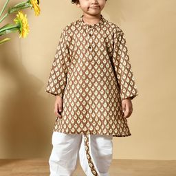 MoMaa Boys Floral Printed Regular Pure Cotton Kurta with Dhoti Pants-image-98