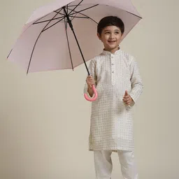 Manyavar Boys Floral Embroidered Mandarin Collar Sequined Straight Kurta With Pyjamas-picture-32