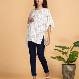 Bella Mama Flutter Sleeves Maternity Top Floral Print - White-image-63