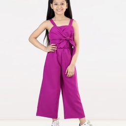 Aww Hunnie Sleeveless Solid Banana Crepe Side Knot Jumpsuit - Purple-image-12