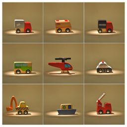 Playbox Little Wagon Wooden Toy Cars Mini Construction Vehicles Set Pack of 12 - Multicolour-13