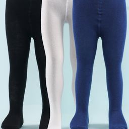 Honeyhap Premium Cotton Super Soft Stretchable Self Knitted Tights with Silvadur Finish Pack of 3 - White Black & Navy Peony-15