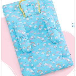 Babyhug 100% Cotton Bedding Set with Neck Pillow And Bolsters Set Cloud Rainbow Print - Blue-image-18