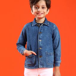 Tales & Stories Full Sleeves  Solid Jacket Style Shirt - Blue-image-4