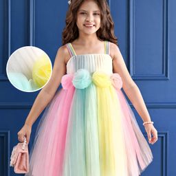 Mark & Mia Singlet Sleeves Party Frock With Floral Corsage - Multicolour-image-81