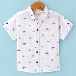 Dew Drops Poplin Cotton Knitted Half Sleeves Vehicle Printed Shirt - Off White-image-83