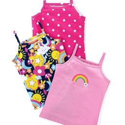 Babyhug 100% Cotton Knit Singlet Sleeves Slips with Polka Dots & Rainbow Print Pack of 3 - Pink & Blue-image-11