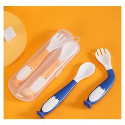 COZY VIBES Children Learn Eating Baby Training Practice Tableware Twist Bendable Fork Spoon Silicone Soft Spoon Set Suction PACK OF 1- COLOR MAY Vary-17
