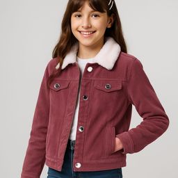 Pine Kids Cotton Woven Full Sleeves  Jacket with Fur Detailing - Dark Red-image-113