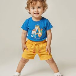 Babyoye 100% Cotton With Eco Jiva Finish Half Sleeves T-Shirt & Shorts Set With Giraffe & Bear Print - Blue-image-74