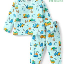 Babyoye 100% Cotton Knit Full Sleeves With Eco Jiva Finish Co-ords Night Suit with Vehicle Print - Light Blue-image-36