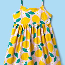 Babyhug Single Jersey Knit Sleeveless Frock with Lemon Print - Yellow-image-68