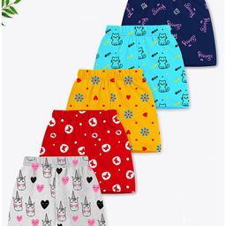 Trampoline Cotton Blend Pack Of 5 Cat & Hearts Printed Shorts - Multi Colour-image-66