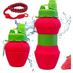 YAMAMA Silicone Sipper Bottle Bottle Strawberry Expandable Water Bottle for Home, Office, Gym, Trekking, BPA Free Food-Grade Collapsible Leak Proof Portable Travel Water Bottle 600ml - Multicolor-picture-7