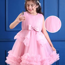 Mark & Mia Woven Sleeveless Party Dress With Bow Applique & Embroidery Detailing - Pink-image-51