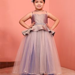 Toy Balloon Sleeveless Gota Lace Embellished Peplum Style Gown - Mauve-image-24