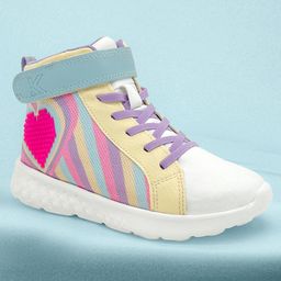 Hopits Striped & Heart Designed With Velcro Closure & Lace Up Sneakers - White-image-8