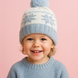 Mi Arcus Cotton Elastane Abstract Designed Pom Pom Cap - White & Blue-image-9