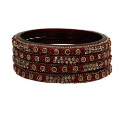 SAVORADE Set Of 4 Maroon Glass Bangle-picture-39