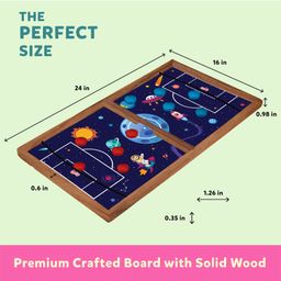 Little Berry 3-in-1 Wooden String Hockey Board Game for Adults & Kids With Ludo & Snakes Ladders: Space Adventure Theme - Fastest Finger First Game (Multicolour) image 2