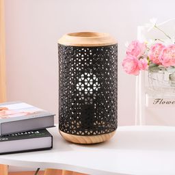 The Better Home Black & Brown Wood & Iron Textured Cylindrical Table Lamp-27