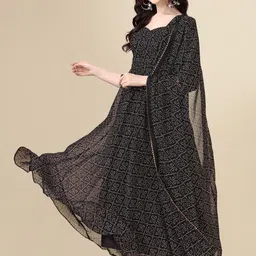 PMD Fashion Women Bandhani Printed Regular Gotta Patti Silk Georgette Kurta With Dupatta-picture-10