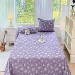 JC HOME Purple & Pink Floral Printed 150 TC Queen Bedsheet Set 2 m x 2.3 m-picture-6