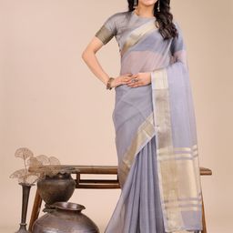 KALINI Zari Weaving Border Organza Saree With Blouse Piece-picture-8