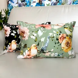 TARA- Sparkling Homes Black & Green Set of 2 Floral Satin Rectangle Cushion Covers-image-27