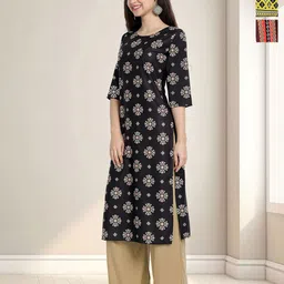 HERE&NOW Selection Of 3 Ethnic Motifs Printed Round Neck Straight Kurtas-image-97