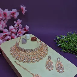VATSALYA creation Rose Gold-Plated Artificial Stone Studded Jewellery Set-image-70