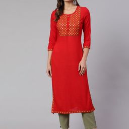 STYLE ANGEL Embroidered Mirror Work Round Neck Straight Kurta-image-15