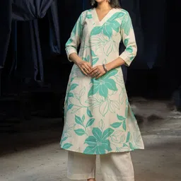 INDYES Women Floral Printed Regular Pure Cotton Kurta with Palazzos-picture-3