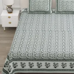 ATARAH Grey & White Floral 144 TC Queen Bedsheet with 2 Pillow Covers-picture-21