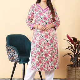 SHIFORY Women Floral Printed Flared Sleeves Thread Work Kurta-picture-41