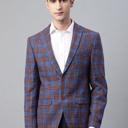 Blackberrys Men Blue & Maroon Slim Fit Checked Single-Breasted Formal Blazer-image-98
