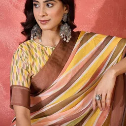 Sangria Stripped Printed Saree With Blouse Piece With Unstitched Blouse Piece-picture-3