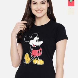 Dreambe Women Pack Of 3 Mickey Mouse Graphic Printed Round Neck Cotton T-shirts-picture-44