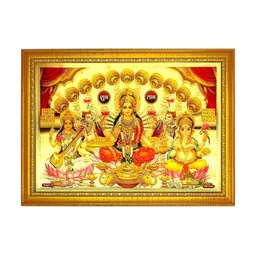 ADA Handicraft Gold-Toned Mata Laxmi With Ganesh Ji & Saraswati Wooden Wall Photo Frame-image-52