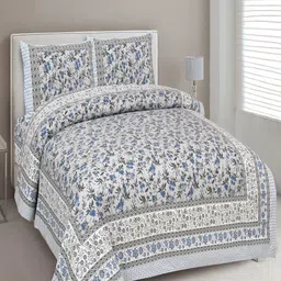 Bombay Spreads Blue & White Floral Cotton 180 TC King Bedsheet Set 2.74 m X 2.20 m-image-51