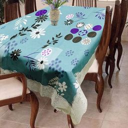 Homerz Green Floral Waterproof Plastic 6-Seater Table Cover-26
