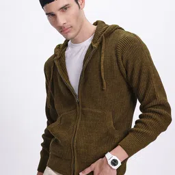 glitchez Powerful Ribs Hooded Acrylic Zip-Up Cardigan-image-21