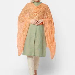 Dupatta Bazaar Peach Ethnic Motifs Embroidered Dupatta with Mirror Work image 3