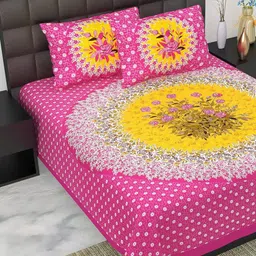 Aura White And Pink Printed Pure Cotton 144 TC Queen Bedsheet Set 2.10cm X 2.30 m-image-69
