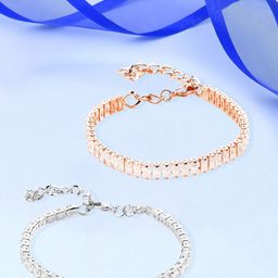 AMI Set Of 2 Rose Gold-Plated Cubic Zirconia Studded Wraparound Bracelets-image-87