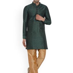 VEERA PARIDHAAN Ethnic Motifs Printed Art Silk Thread Work Mandarin Collar Straight Kurta-picture-13