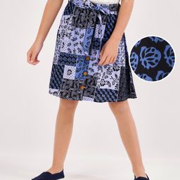 Primo Gino Above Knee Length Skirt Floral Print - Indigo Blue-image-11