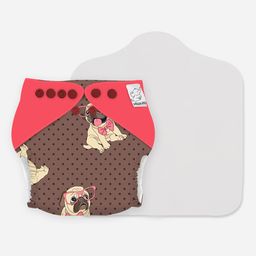 Snugkins 100% Organic Cotton New Age Reusable Cloth Diaper With Prefold Pad PawFect Day - Brown & Red-23