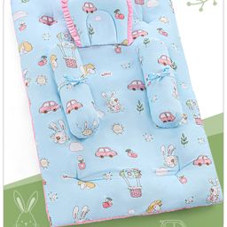 Babyhug 100% Premium Cotton Baby Bedding Set Bunny Print- Blue-26
