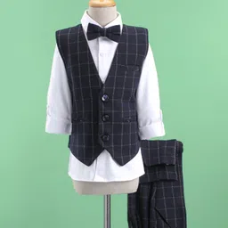 Robo Fry Full Sleeves Party Suits Check Design With Bow - Blue-image-9